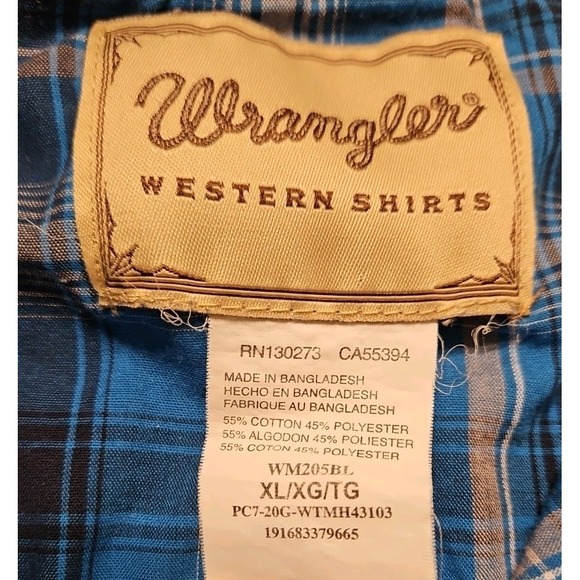 Wrangler Blue Plaid Pearl Snap Up Short Sleeve Western Shirt Mens XL - Picture 5 of 8